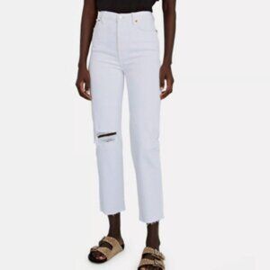 Re/Done 70s Stove Pipe High Rise Straight Leg Button Fly White Jeans Size 24